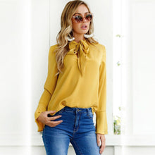 Load image into Gallery viewer, Magoloft™ Lace-up Long Sleeve Chiffon Blouse