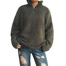 Load image into Gallery viewer, Zipper Collar Faux Fur Teddy Pullover