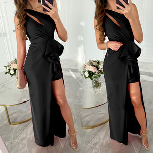 Fashion Solid Color One Shoulder Dress