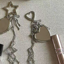 Load image into Gallery viewer, Silver Mesh Lipstick Pouch Bag Chain Charm with Star/Heart Accent