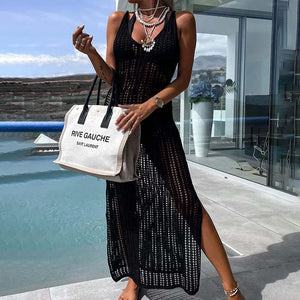 Crochet Knit Cross Back Cover Up Maxi Dress
