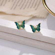 Load image into Gallery viewer, Blue and Gold Butterfly Stud Earrings