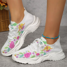 Load image into Gallery viewer, Floral Print Lace-up Breathable Sneakers