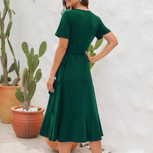 V-Neck High Waist Dress