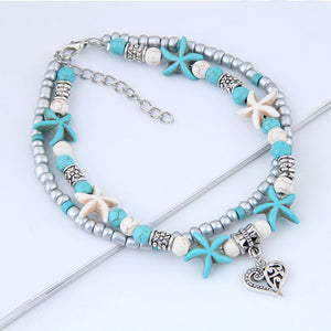 Sea turtle Anklet Starfish Turquoise