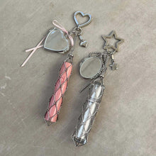 Load image into Gallery viewer, Silver Mesh Lipstick Pouch Bag Chain Charm with Star/Heart Accent