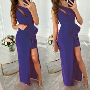 Fashion Solid Color One Shoulder Dress