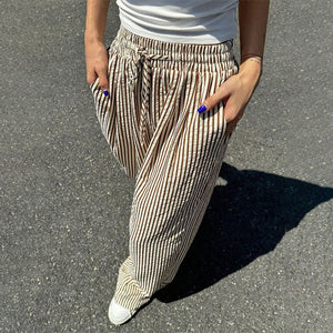 Loose and versatile high-waisted elastic wide-leg pants