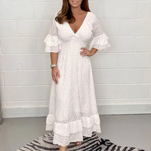 Load image into Gallery viewer, Embroidery Anglaise Frill Sleeve Midi Dress