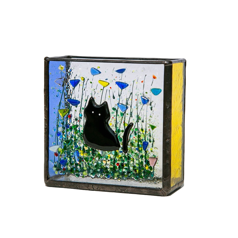 Cats Stained Glass Vase