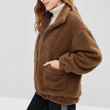 Load image into Gallery viewer, Lapel Zipper Plush Coat