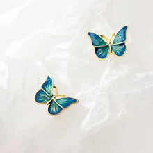 Load image into Gallery viewer, Blue and Gold Butterfly Stud Earrings