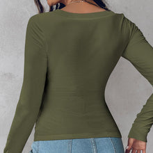 Load image into Gallery viewer, U Neck Built-in Bra Long Sleeve Tight Top