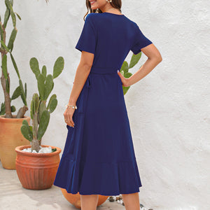 V-Neck High Waist Dress