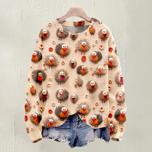 Load image into Gallery viewer, Christmas Cute Little Turkeys Print Knit Pullover Sweater