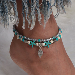 Sea turtle Anklet Starfish Turquoise