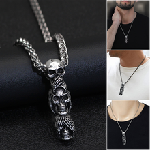 Load image into Gallery viewer, Speak No Evil, Hear No Evil, See No Evil Skulls Necklace For Men