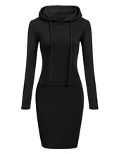 Load image into Gallery viewer, Women Stripes Pocket Knee Length Slim Casual Pullover Hoodie Dress