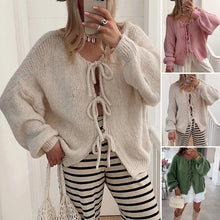 Load image into Gallery viewer, Women's Solid Color Tie Neck Drop Shoulder Cardigan