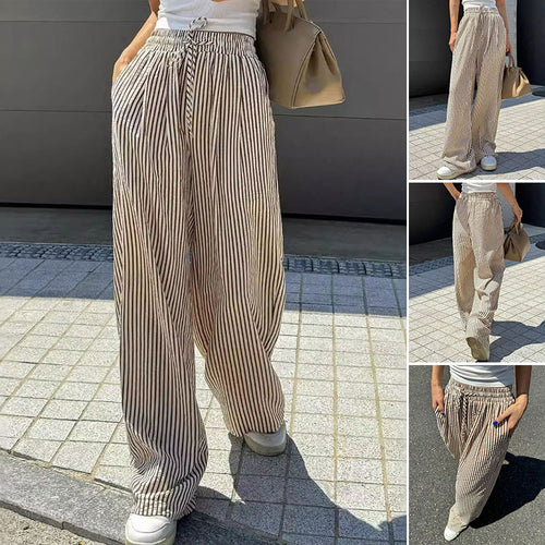 Loose and versatile high-waisted elastic wide-leg pants