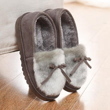 Load image into Gallery viewer, Faux Fur Suede Bowknot Warm Slip On Slippers