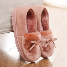 Load image into Gallery viewer, Faux Fur Suede Bowknot Warm Slip On Slippers