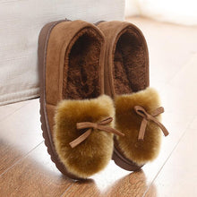 Load image into Gallery viewer, Faux Fur Suede Bowknot Warm Slip On Slippers