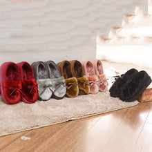 Load image into Gallery viewer, Faux Fur Suede Bowknot Warm Slip On Slippers