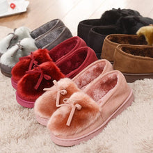 Load image into Gallery viewer, Faux Fur Suede Bowknot Warm Slip On Slippers