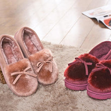 Load image into Gallery viewer, Faux Fur Suede Bowknot Warm Slip On Slippers