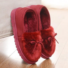 Load image into Gallery viewer, Faux Fur Suede Bowknot Warm Slip On Slippers
