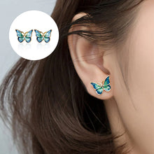 Load image into Gallery viewer, Blue and Gold Butterfly Stud Earrings