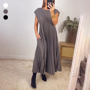 Women Pleated Simple Solid Color Dress