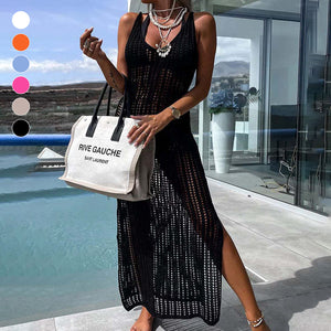 Crochet Knit Cross Back Cover Up Maxi Dress
