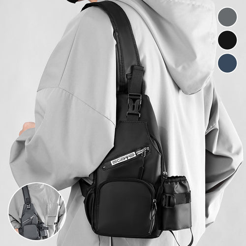 Men's Leather Film Water Bottle Chest Bag