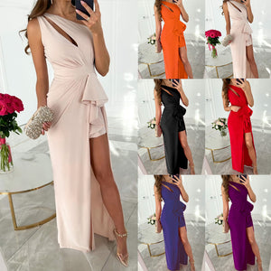 Fashion Solid Color One Shoulder Dress