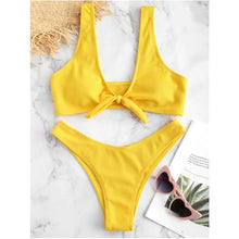 Load image into Gallery viewer, Tie Front Ribbed Swimsuit