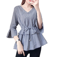 Load image into Gallery viewer, Black and White Plaid Narrow Waist Shirt