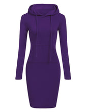 Load image into Gallery viewer, Women Stripes Pocket Knee Length Slim Casual Pullover Hoodie Dress