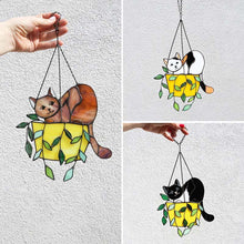 Load image into Gallery viewer, Cat in a flowerpot Suncatcher Stained Glass Window Hangins