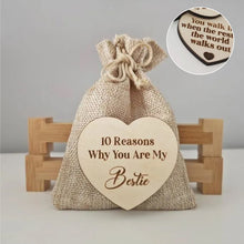 Load image into Gallery viewer, 10 Reasons Why You Are My Bestie Jute Bag With Hearts