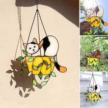 Load image into Gallery viewer, Cat in a flowerpot Suncatcher Stained Glass Window Hangins