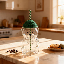 Load image into Gallery viewer, Adorable Teddy Bear Glass Straw Cup