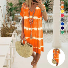 Load image into Gallery viewer, Tie-Dye Striped Short-sleeved Loose T-shirt Dress