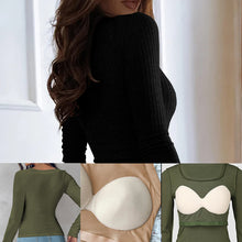 Load image into Gallery viewer, U Neck Built-in Bra Long Sleeve Tight Top