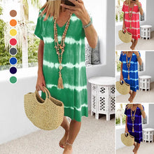 Load image into Gallery viewer, Tie-Dye Striped Short-sleeved Loose T-shirt Dress