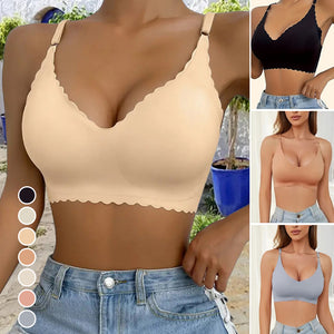 Women's Solid Scallop Trim Wireless Push Up Bra