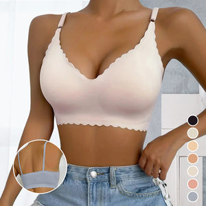 Women's Solid Scallop Trim Wireless Push Up Bra