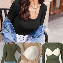 Load image into Gallery viewer, U Neck Built-in Bra Long Sleeve Tight Top