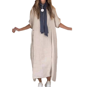 Women's Cotton And Linen Side Button Dress